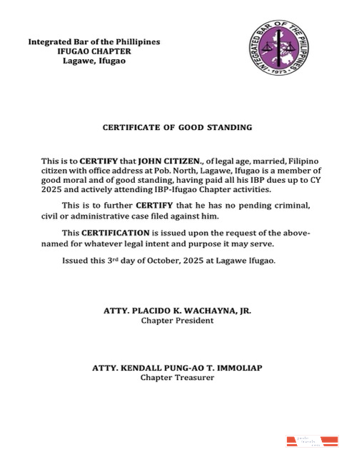 Philippines certificate of good standing Word and PDF template, version 7